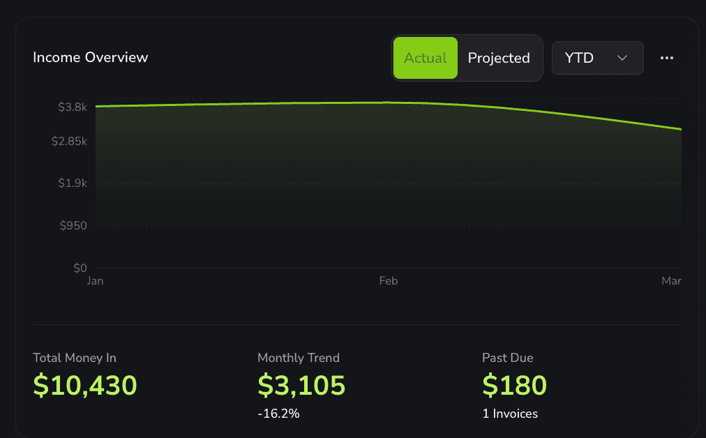 PracticeWorksHQ income overview